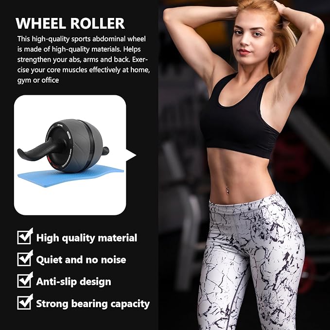 BESPORTBLE Ab Roller Wheel with Auto Rebound for Core Workout, Home Fitness Exercise Roller Wheel for Abdominal Training, Sturdy Grey and Red Abs Trainer for Men and Women