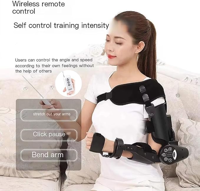Elbow Joint Recovery Device, Stroke Rehabilitation arm Elbow Protector, Hemiplegia Robot Training Device, hinged Elbow Support arm Exerciser with Remote Control and Intelligent Timing(Left)