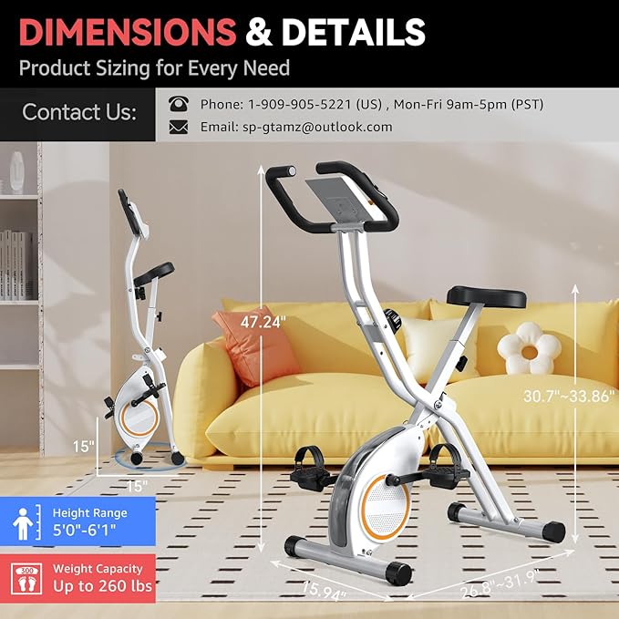 Lightweight 33LB Foldable Exercise Bike for Small Apartments, Stationary Bikes for Home Workout, Indoor Portable Cycling Bike with 16-Level Magnetic Resistance, 260LBS Capacity, 5.5 LBS Flywheel