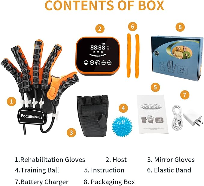 Rehabilitation Robot Gloves Equipment for Stroke Recovery, Hand Strength Exercise, and Adaptive Training Hemiplegic Finger with USB Chargeable Orange(Size XL,Left Hand)