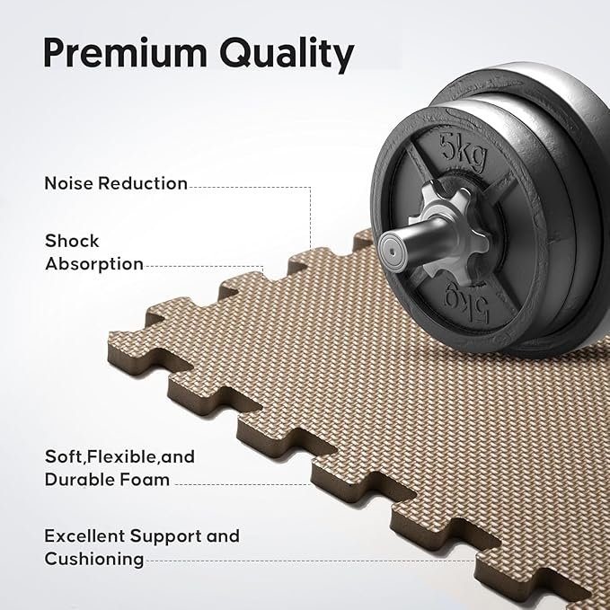36 Pack Home Gym Mat, Puzzle Exercise Mat, EVA Interlocking Foam Floor Tiles for Home Workout Equipment and Kids' Play Areas -, 24 in x 24 in x ½ in, Brown 36 Tiles