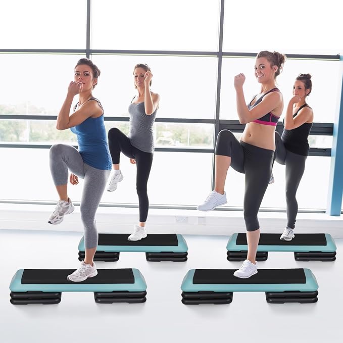43 Inches Aerobic Step Platform 3 Levels Adjustable Aerobic Stepper with 4 Extra Risers and Anti Slip Surface, Exercise Training Workout Equipment for Home&Gym Cardio Strength & Training