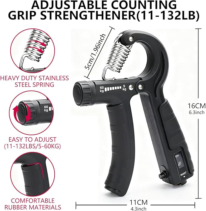 Grip Strength Trainer, Hand Gripper Strengthener Set 5-Pack: Adjustable Hand Gripper (2-Pack) with Click Counter, Finger Stretcher ，Stress Relief Grip Ball& Grip Ring 11-132 lbs Forearm Strengthener for Athletes, Rock Climbing, forearm strengthener