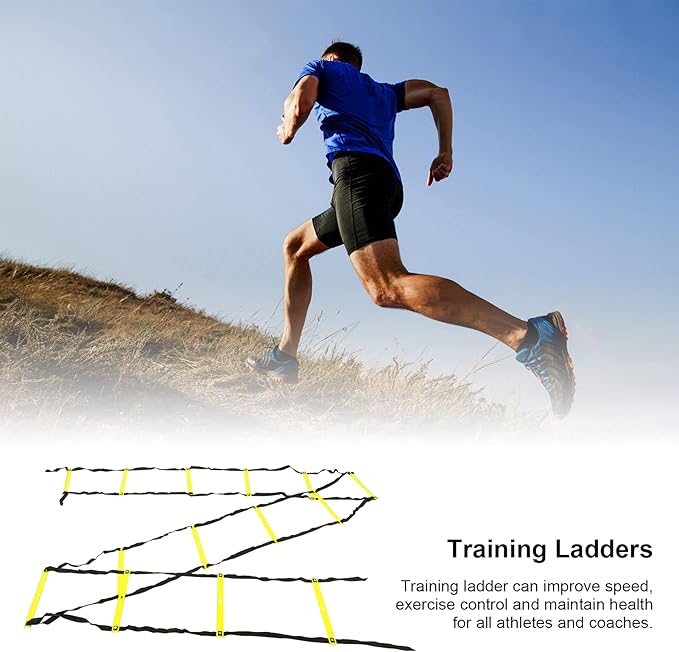 7M 14 Rung Agility Speed Ladder Stairs, Adjustable Training Ladder for Soccer Football Fitness, Non - Slip PP Agility Ladder with Angle Markers for Athletes and Coaches
