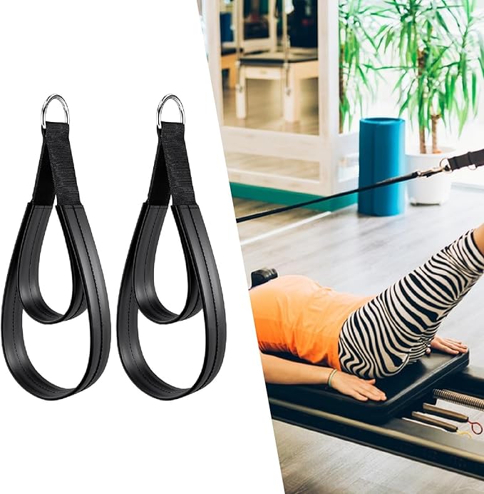 2 Double Loop Pilates Reformer Straps with Comfortable Rings for Arm Training for Beginners.
