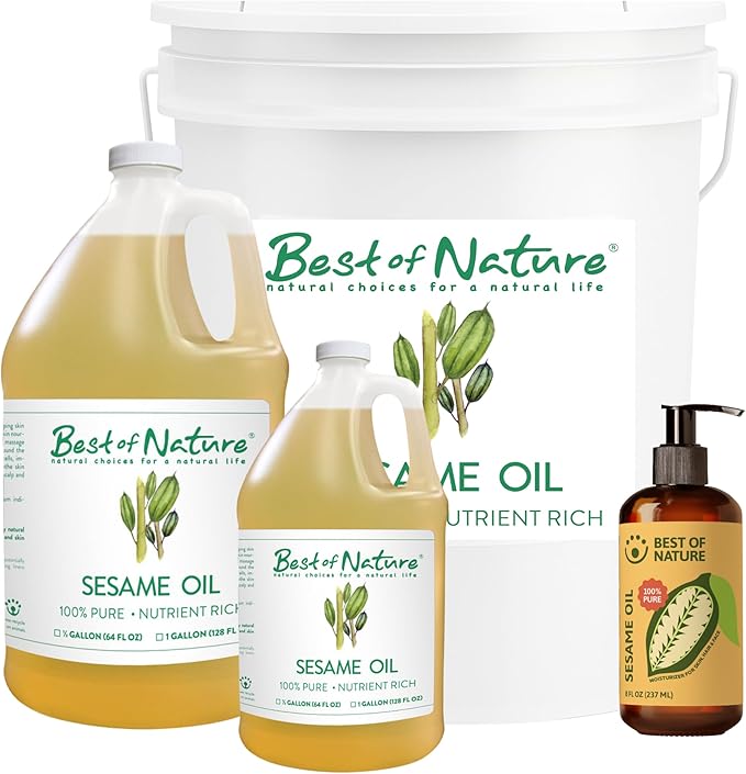 Best of Nature 100% Pure Sesame Natural Unscented Massage Oil, Deep Moisturizing Body & Skin Oil, Perfect Carrier Oil for Essential Oils, 8 fl oz