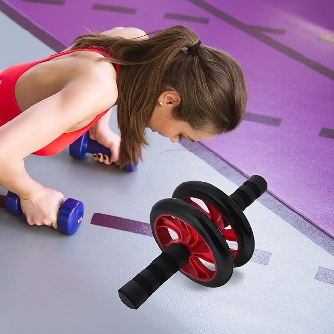 Toyvian Silent Ab Roller Wheel Abdominal Workout Equipment for Core Training with Quiet Operation Red Exercise Wheel for Home and Outdoor Gym Strength Exercises