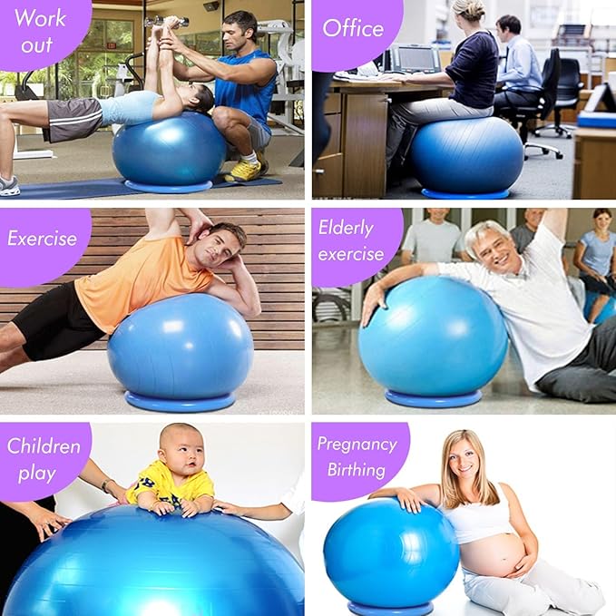 SRNSAEB Exercise Ball Seat for Office Desk Height, Ergonomic Balance Ball Chair Stool for Home/Office/School/Gym/Prolonged Sitting, Height Adjustable Pilates Yoga Ball Chair(Blue,55cm (21 7/10in))