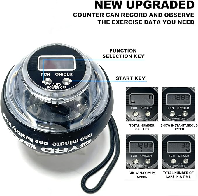 Torque Ball Auto-Start Gyro Ball with LED Counter - Wrist & Forearm Strengthener - Gyroscopic Hand Exerciser for Grip Strength, Flexibility & Daily Vitality