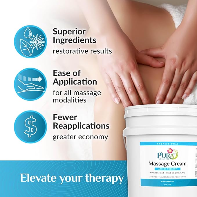 Arnica Therapy 5 Gallon Massage Cream, Arnica Extract, Professional, Massage Therapy, Deep Tissue, Unscented, Hypoallergenic, Natural Ingredients, Skin Hydrating, Moisturizing, for Bruising
