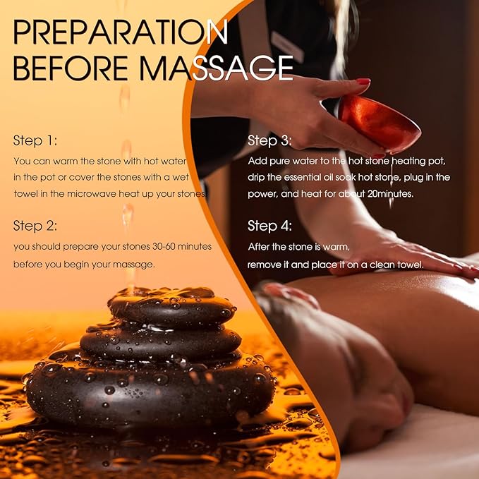 Maxdee Massage Stones Essential Hot Stones for Massage, 6 Large Hot Stones Massage Kit Hot Rocks Massage Stones for Professional or Home Spa, Foot Heater, Relaxing, Healing, Pain Relief, 2.4"*3.14"