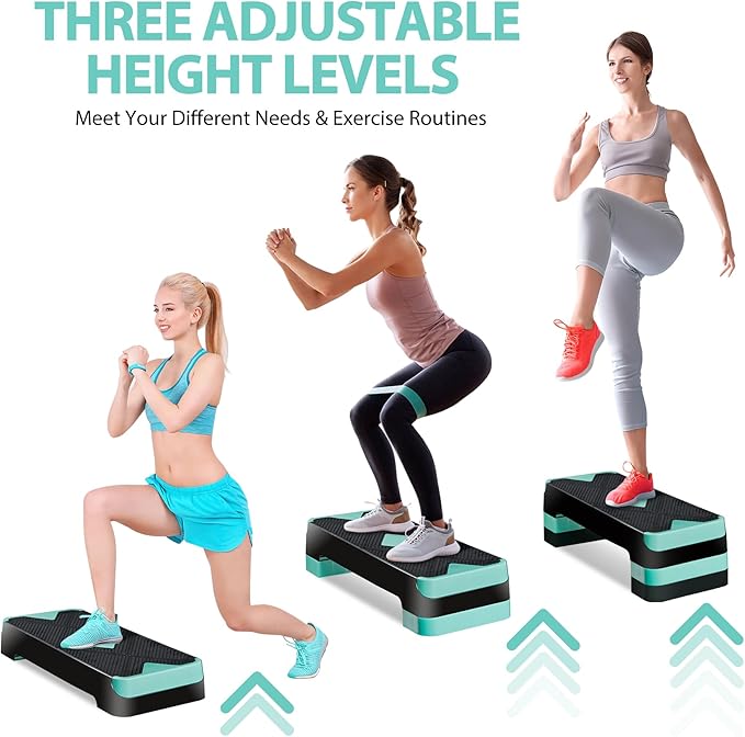 27" Adjustable Exercise Aerobic Step Platform with Stackable Risers – 3 Levels (4", 6", 8") – Workout Stepper for Home Gym, Fitness & Physical Therapy Training