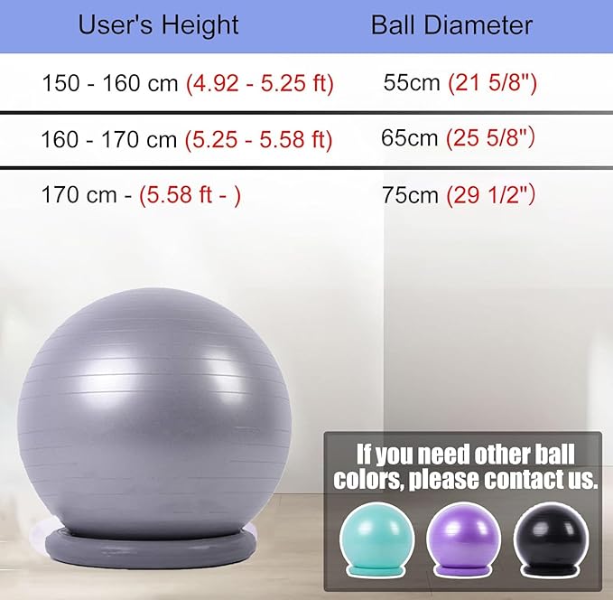 CMYUN Yoga Ball Chair Workout Ball Chair for Yoga/Fitness, Stability Ball Chair for Office Home Classroom, Pregnancy Ball Seat with Pump, Relieve Back Pain (Size : Diameter 75cm (29 1/2"))