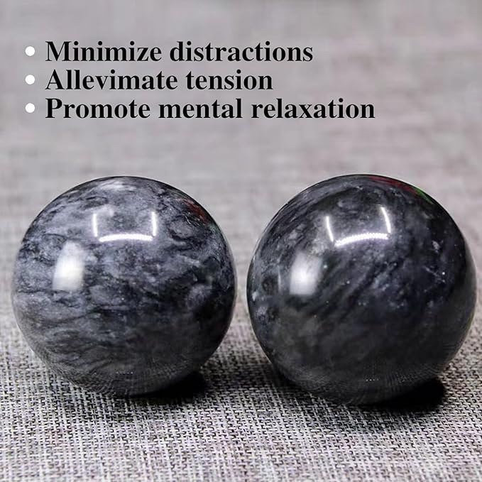 Traditional Chinese Baoding Balls, Marble Health Exercise Stress Relief Balls, Dark Grey, 2-Piece Set (Dark Grey, Large-1.89")