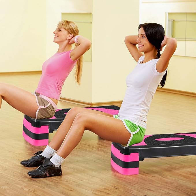 HomGarden Adjustable Workout Aerobic Stepper in Fitness & Exercise Step Platform Trainer Stepper w/Risers Adjust 4"-6''-8''