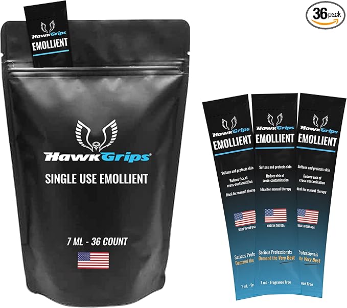 HawkGrips 7ml Massage Emollient Single Use Packet, Unscented, Emollient for IASTM and Massage, Soft Tissue Mobilization for Massage Therapy, 36 Count