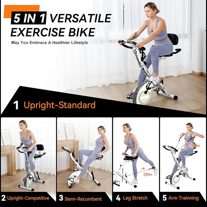 Indoor Exercise Bike Stationary Bikes for Home with 16-Level Magnetic Resistance, Lightweight Foldable Cycling Bike with 70% Pre-Assembled, 260 LBS Capacity, Flywheel of 5.5 LBS for Quiet Home Workout
