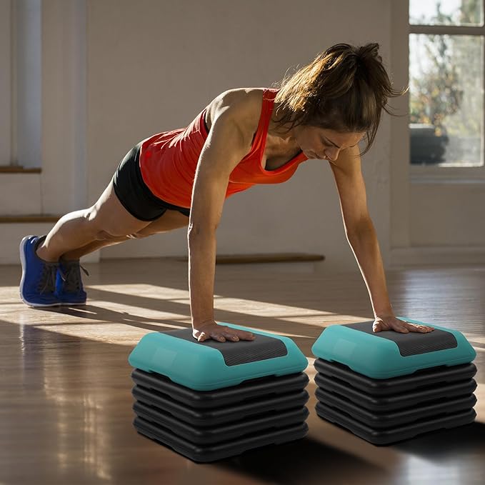 Step Aerobic Platform, Exercise Step with levels Adjustable Height, Stackable Risers, Fitness Training Workout Stepper for Home Gym, Cardio Strength, Multiple Size & Color