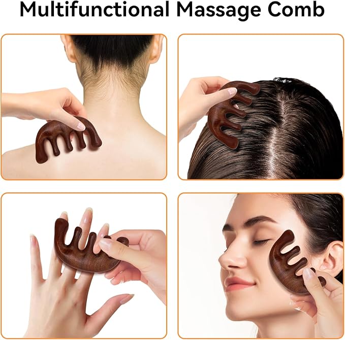 2 Pack Wooden Scalp Massager Comb, Sandalwood Scalp Massage Wood, Head Massager Gua Sha Brush for Women Men Hair Growth
