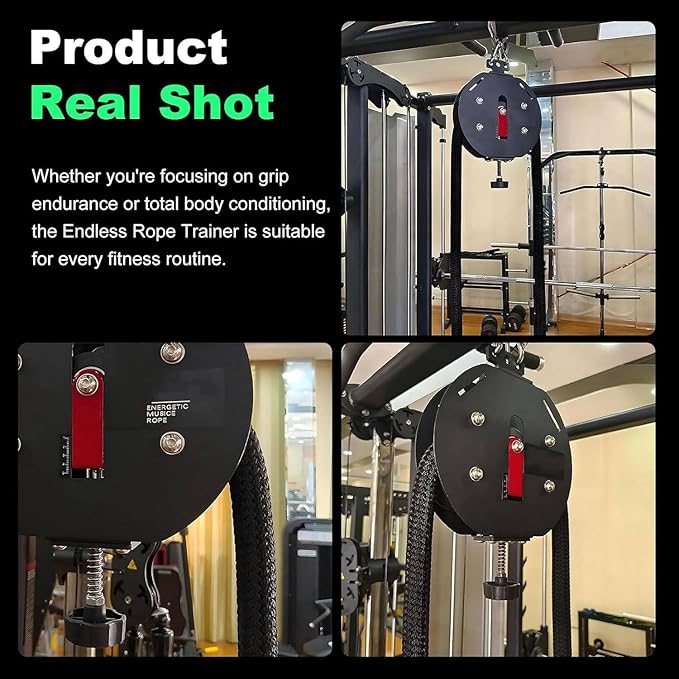 Endless Rope Machine, Adjustable Resi Trainer Machine, Portable Rope Exercise System for Home Gym Fitness Gear, Endless Cable Pulley Trainer, Strength Training Equipment, Home Gym Infinity Rope Red