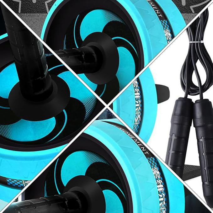 Ab Roller Wheel with Knee Pad and Jump Rope, Blue Silent Fitness Wheel for Home Abdominal Exercise and Core Strength Training