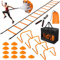 Soccer Agility Training Equipment Set, 20ft Speed Ladder, 12 Soccer Cones, 4 Hurdles, Running Parachute, Jump Rope, Basketball Football Soccer Training Equipment