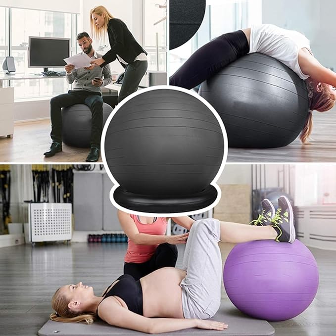 Exercise Ball Chair for Office Desk, Anti-Burst Yoga Ball Chair with Ring Base, Ergonomic Stability Seat for Core Strength/Posture Improvement