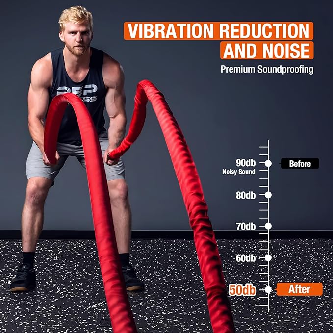FAHKNS Gym Mat, 0.56'' Thick Exercise Equipment Mats,12 Pcs 48 Sq Ft Rubber Top Floor Tiles, EVA Foam Exercise Mat Tiles - Durable, Non-Slip, Interlocking Mat, Gym Flooring for Home Gym