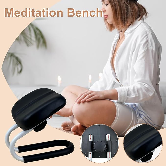 Prayer Bench, Versatile, Sleek, Adjustable – Compact Sturdy Metal Kneeling Stool Sponge, Cushion Seat Meditation Accessories, Non Slip Leg Sleeve Portable | Home Yoga Studio