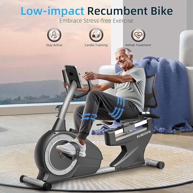 Recumbent Exercise Bike for Home, Magnetic Staionary Bike for Seniors/Adults with Adjustable Seat, 8-level Resistance, 350LB Capacity, LCD Monitor & Pulse Sensors