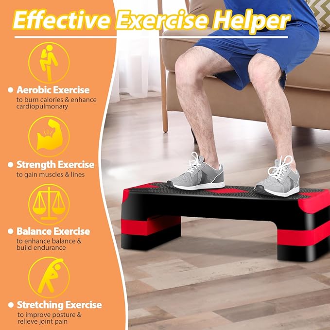 HomGarden Adjustable Workout Aerobic Stepper in Fitness & Exercise Step Platform Trainer Stepper w/Risers Adjust 4"-6''-8''