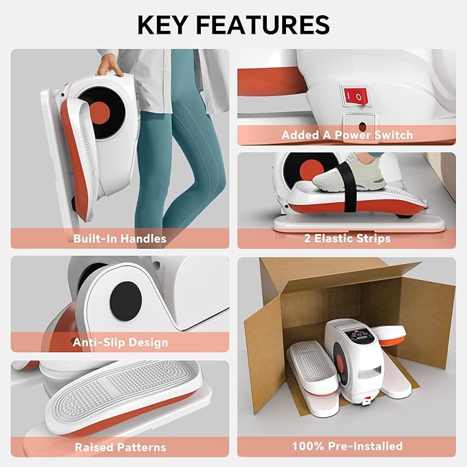 2025 Under Desk Elliptical Machine, Electric Ellipse Leg Exerciser Pro As Seen On TV with 16 Adjustable Speed, Quiet and Fully Assembled with Remote Control & Non-Slip Foot Straps White New