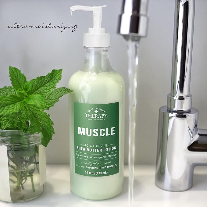 Village Naturals Therapy Muscle Shea Butter Lotion, Eucalyptus Mint Scent, 16 fl oz, Pack of 3