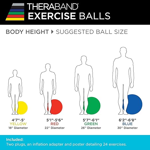 THERABAND Standard Exercise Ball, 30" Blue Stability Trainer for 6'2"–6'8" Users, Yoga & Pilates Ball, Balance & Core Trainer, For Athletes Fitness at Gym & Home