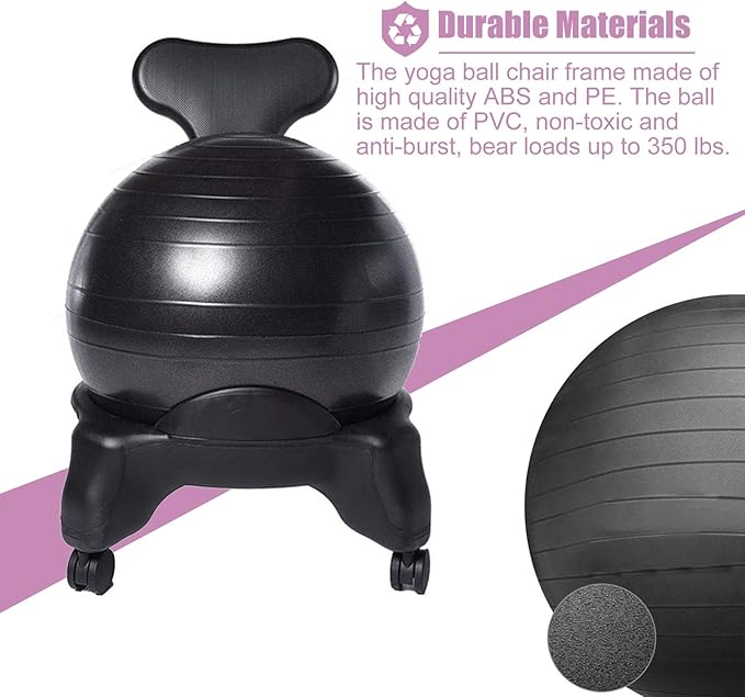 Balance Ball Office Chair with Back Support & Wheels, Ergonomic Stability Ball Chair for Desk Sitting, Yoga Ball Seat for Active Sitting(Style E)