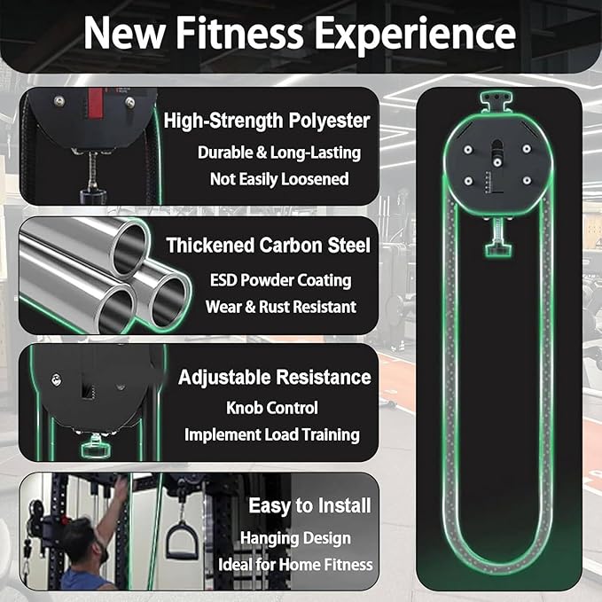 Endless Rope Trainer, Portable Cable Pulley System, Adjustable Tricep Rope Attachment with 330lb Load Capacity, 30kg Max Resistance for Full Body Workout & Strength Training