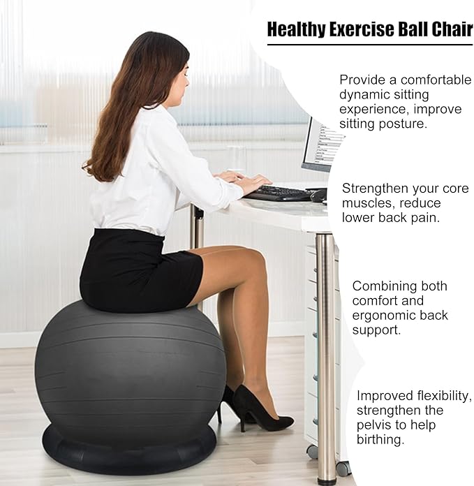 ROYUMI Office Balance Ball Chair for Prolonged Sitting, Ergonomic Chair for Adults Desk with Ring Base, Stability Ball Chair for Relieve Back Pain (Size : 75 cm (29 1/2"")), 36655