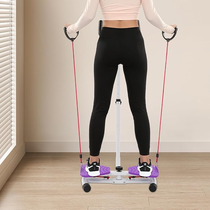 Waist Twister Board, Home-Gym Core Trainer with Handrail & Pull Cords, Noiseless 360° Ab-Twister Platform for Belly-Fat Burn, Strength & Balance Workouts, 330 Lbs Capacity