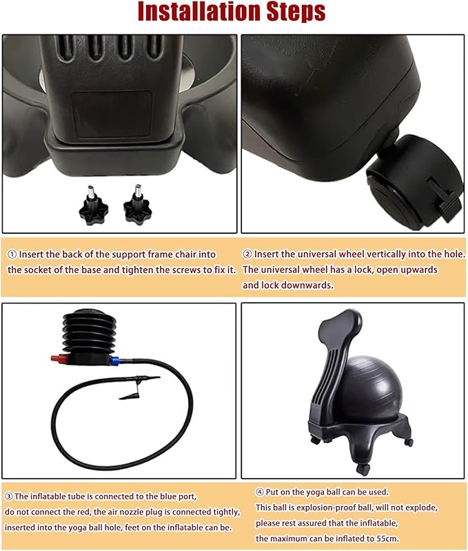 Extra Thick Yoga Ball Chair for The Office, Excercise Ball Seat Desk Chairs for Low Back Pain Relief, Ergonomic Support Balance Ball Chair Kit
