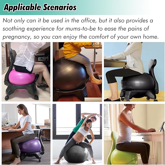 SRNSAEB Exercise Ball Chair with Back Support, Ergonomic Office Chair Yoga Ball to Pregnancy/Gym Goer/Back Pain People, Inflatable Stability Ball Chair with Pump/Wheels(Pink)