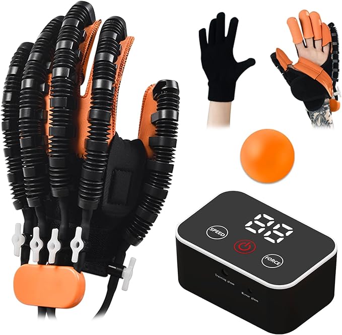 Rehabilitation Robot Gloves, Finger Exerciser for Stroke Recovery Hand Glove Equipment Hand Function Rehabilitation (Orange Left Hand 2X-Large)