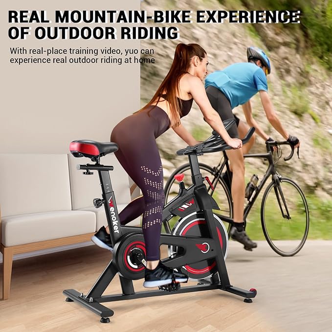 Exercise Bike, WENOKER Stationary Bike for Home, Indoor Bike with Silent Belt Drive, Heavy Flywheel, Comfortable Seat Cushion and Upgraded Digital Display