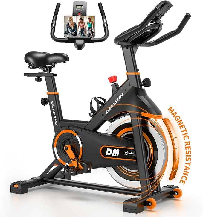 DMASUN Exercise Bike, Silent Magnetic Resistance Stationary Bike for Home with 330 LBS Capacity, Pedals with Anti-loosening Nuts, Indoor Bike with Comfortable Seat Cushion, Digital Display