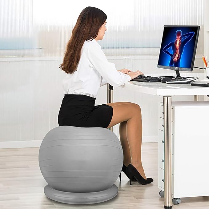 Yoga Ball Chair Office Ball Chair with Base & Pump, Stability Yoga Ball Seat for Back Pain Relief, Home Gym Exercise Ball Chair for Core Strength Training ( Color : Light Gray , Size : Diameter 75cm (