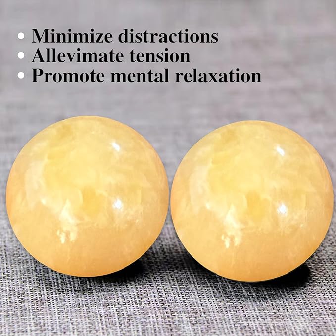 Marble Baoding Balls, Chinese Meditation Stress Relief Balls for Hand Therapy, Manual Massage Exercise, 2 Count Beige, 1.57 Inch