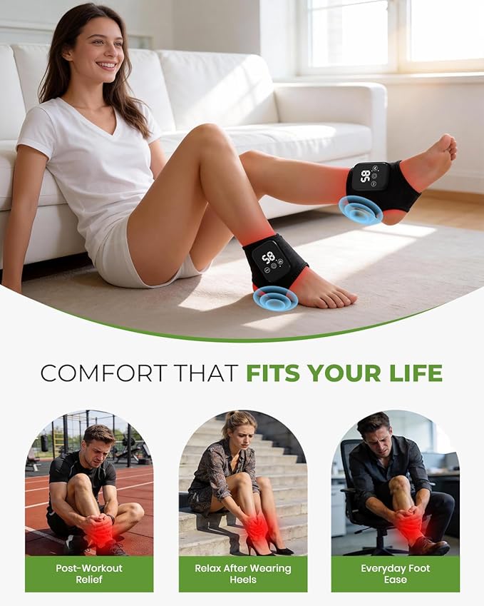 Foot Renew Triple Method Massager, 3 in 1 Cordless & Portable Foot and Ankle Massager with 3 Vibration Modes & 3 Heat Levels, for Heel, Arch, and Ankle Comfort & Relief for Home/Office/Travel (2PCS)