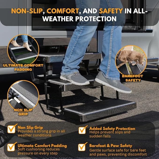 24 "x 13" Non‑Slip SeaDek RV Step Treads – 6mm HD Material Embossed SeaDek EVA Foam, All Weather Resistant RV Stair Mats & Step Covers, Outdoor RV Accessory - Storm Gray