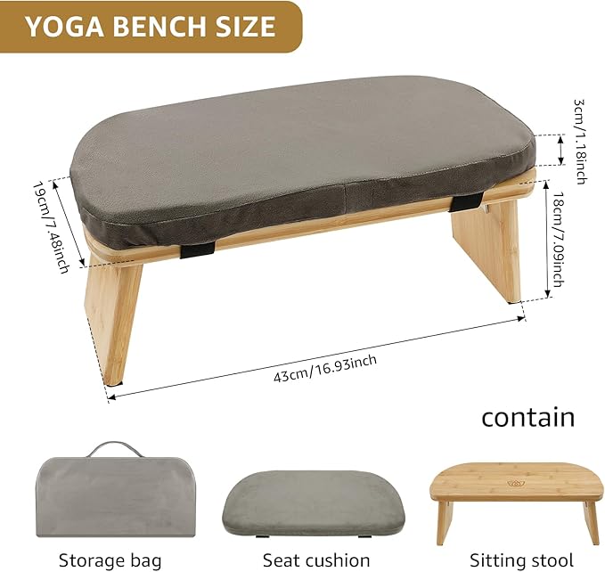 Meditation Ergonomic Bench, Yoga Prayer Meditation Bench with Soft Cushion, Yoga Bench Kneeling Stool Prayer Bench, Foldable Prayer Chair for Kneeling Sitting Prayer Extended Practice (Grey)