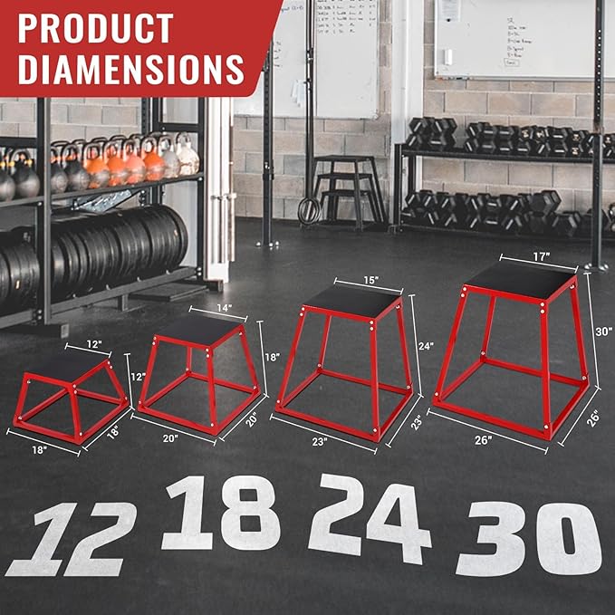 Adjustable Steel Plyometric Box Set – 12/18/24/30 Inch Stackable Step Platform for Home Gym Workouts – Non-Slip Design for Box Jumps, Step Ups & Full-Body Training
