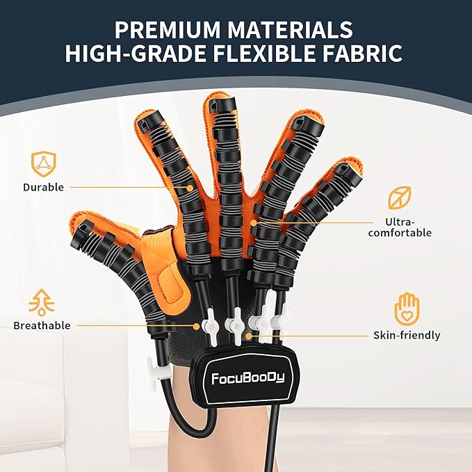 Rehabilitation Robot Gloves Equipment for Stroke Recovery, Hand Strength Exercise, and Adaptive Training Hemiplegic Finger with USB Chargeable Orange (Size Large) Right Hand